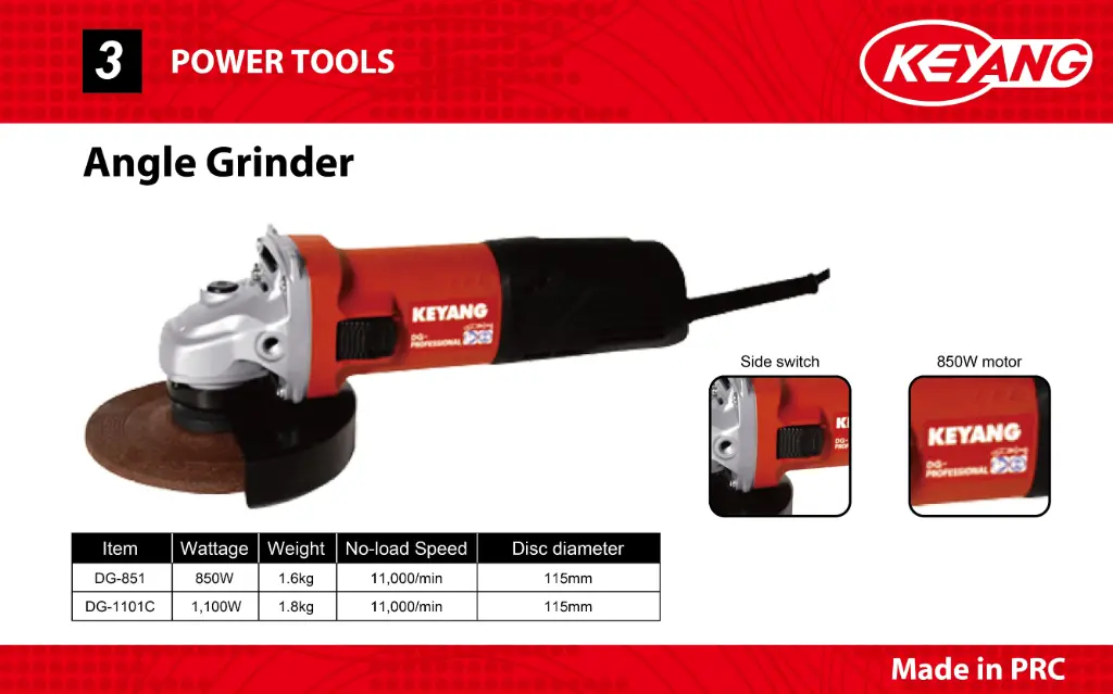  4.5" Angle Grinder – 850W – DG-851 KEYANG 